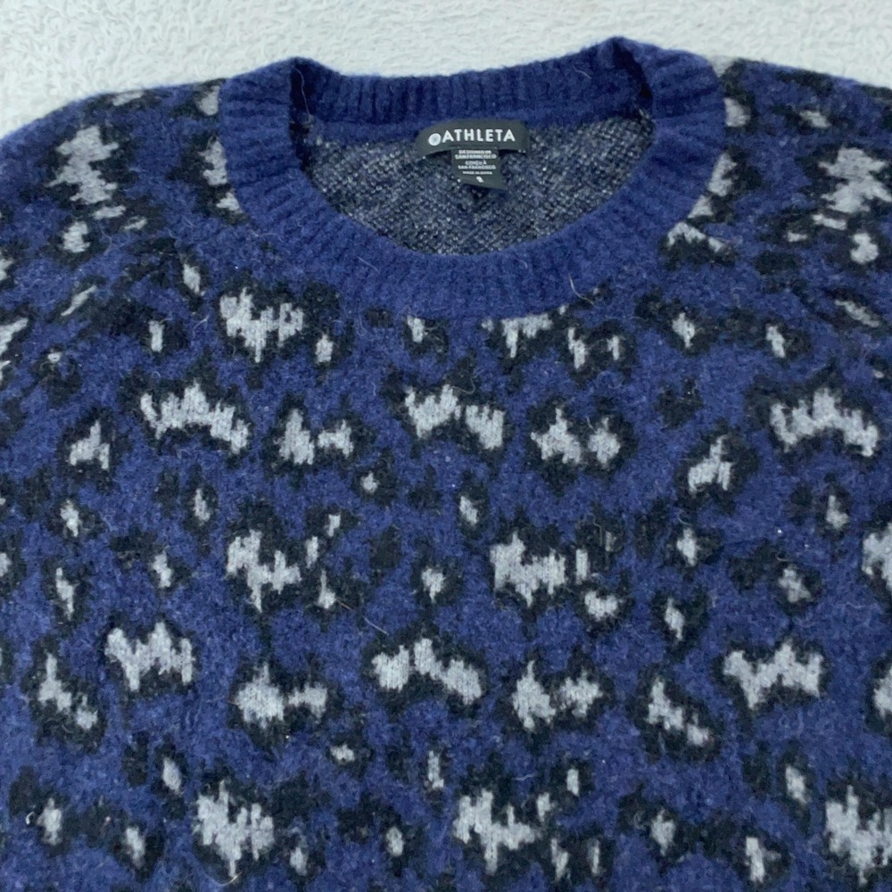 Athleta Sweater Womens Small Petite Blue Hawthorn Textured Crew Merino Wool